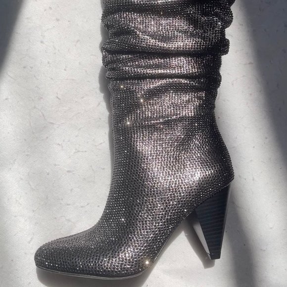 NIB INC Studded Gerii Pewter Metallic Slouchy Knee-High Boots